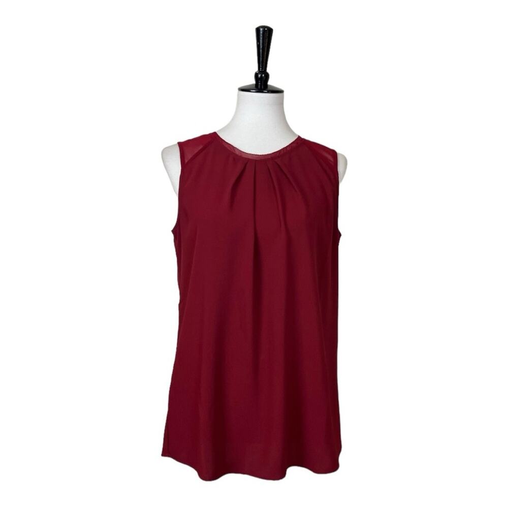 Soft Surroundings Top Sleeveless Pleated Neck Dark Red Women’s Size Medium